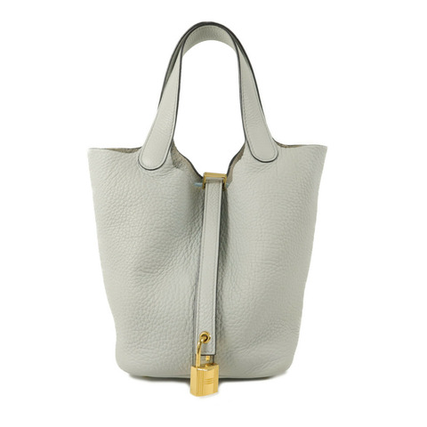 HERMES Clemence皮革Picotin PM手挽袋Bleu Glacier