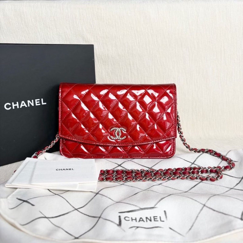Chanel 漆皮Woc鏈條包 紅色銀扣 19*12.5*1  9新 配件盒子 塵袋-2