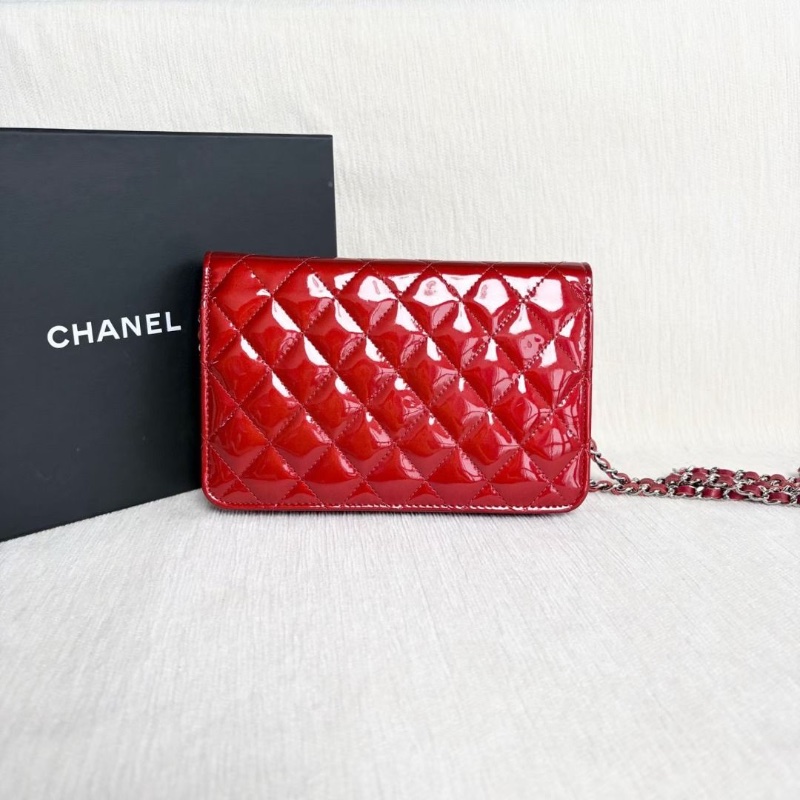 Chanel 漆皮Woc鏈條包 紅色銀扣 19*12.5*1  9新 配件盒子 塵袋-3