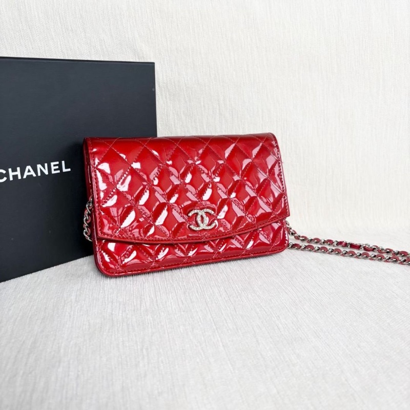 Chanel 漆皮Woc鏈條包 紅色銀扣 19*12.5*1  9新 配件盒子 塵袋-5