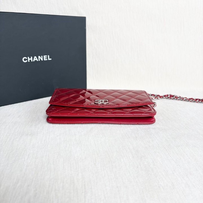 Chanel 漆皮Woc鏈條包 紅色銀扣 19*12.5*1  9新 配件盒子 塵袋-6