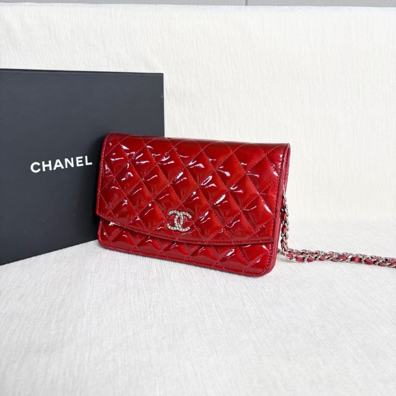 Chanel 漆皮Woc鏈條包 紅色銀扣 19*12.5*1  9新 配件盒子 塵袋-7