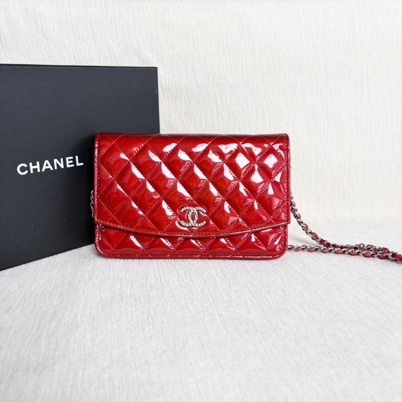 Chanel 漆皮Woc鏈條包 紅色銀扣 19*12.5*1  9新 配件盒子 塵袋-8