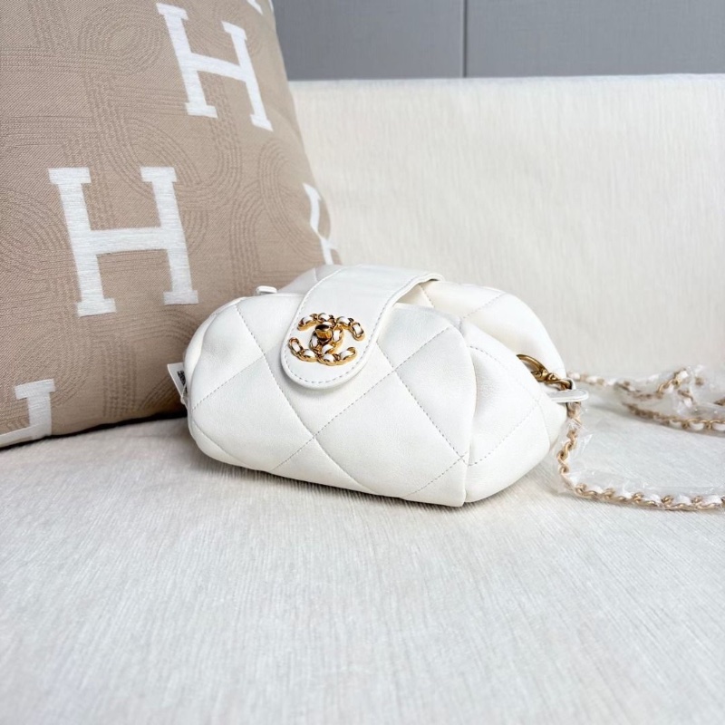 Chanel 白金元寶包 白色金扣 羊皮14*9*13 芯片款  9新 配件鏈條 塵袋-4