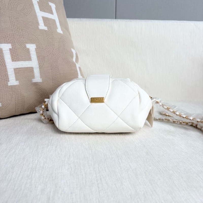 Chanel 白金元寶包 白色金扣 羊皮14*9*13 芯片款  9新 配件鏈條 塵袋-5
