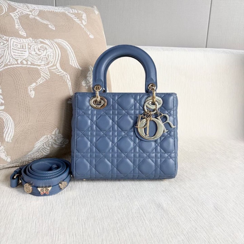 Dior 黛妃四格肩背斜背包 灰藍色 淡金扣 20*17*6  9新 配件保卡 肩帶 塵袋-2