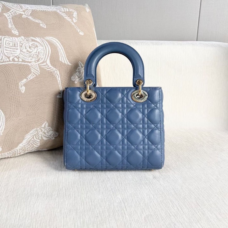 Dior 黛妃四格肩背斜背包 灰藍色 淡金扣 20*17*6  9新 配件保卡 肩帶 塵袋-3
