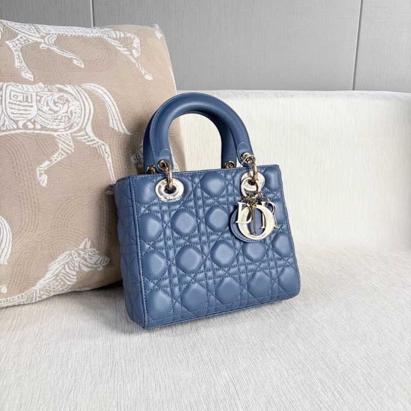 Dior 黛妃四格肩背斜背包 灰藍色 淡金扣 20*17*6  9新 配件保卡 肩帶 塵袋-5