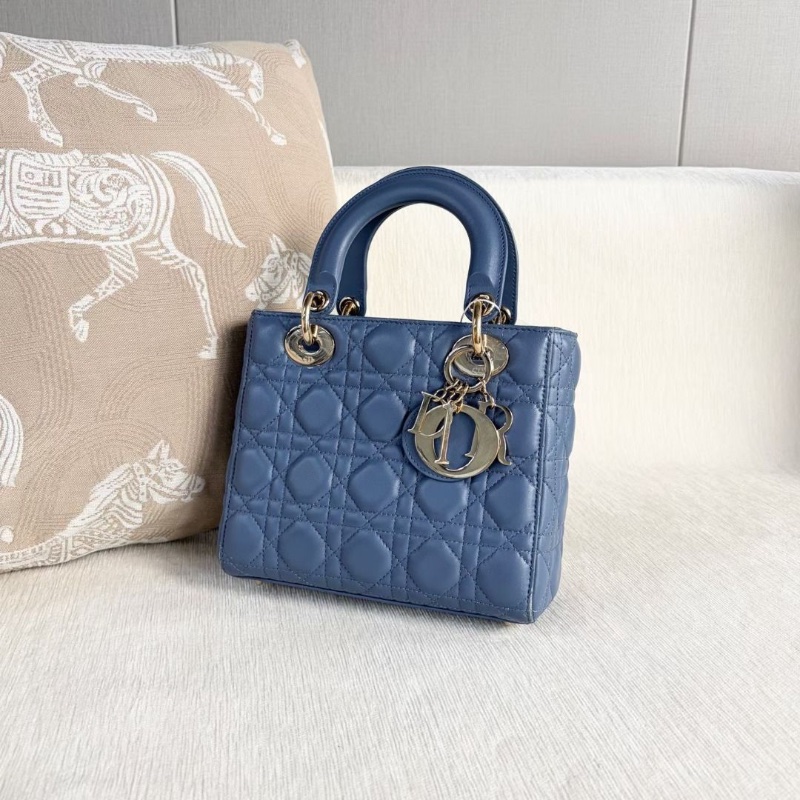 Dior 黛妃四格肩背斜背包 灰藍色 淡金扣 20*17*6  9新 配件保卡 肩帶 塵袋-6