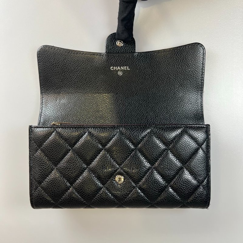 CHANEL CF黑銀荔枝長夾 保卡款31開-6