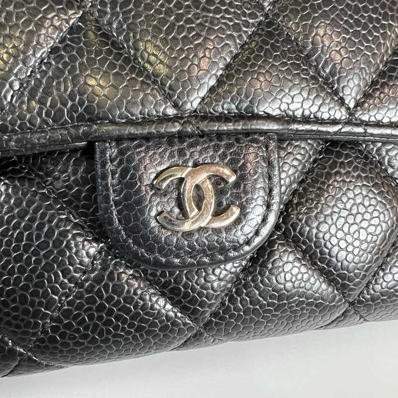 CHANEL CF黑銀荔枝長夾 保卡款31開-9