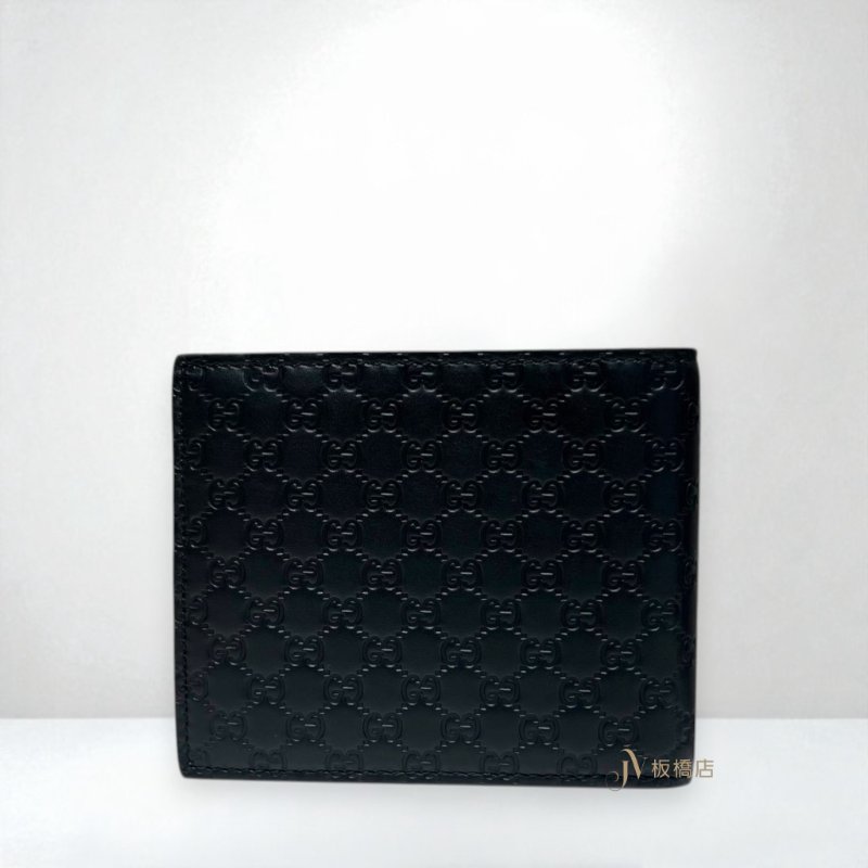 JS1375-GUCCI  黑牛皮雙G小Logo壓紋6卡對開短夾 260987-1