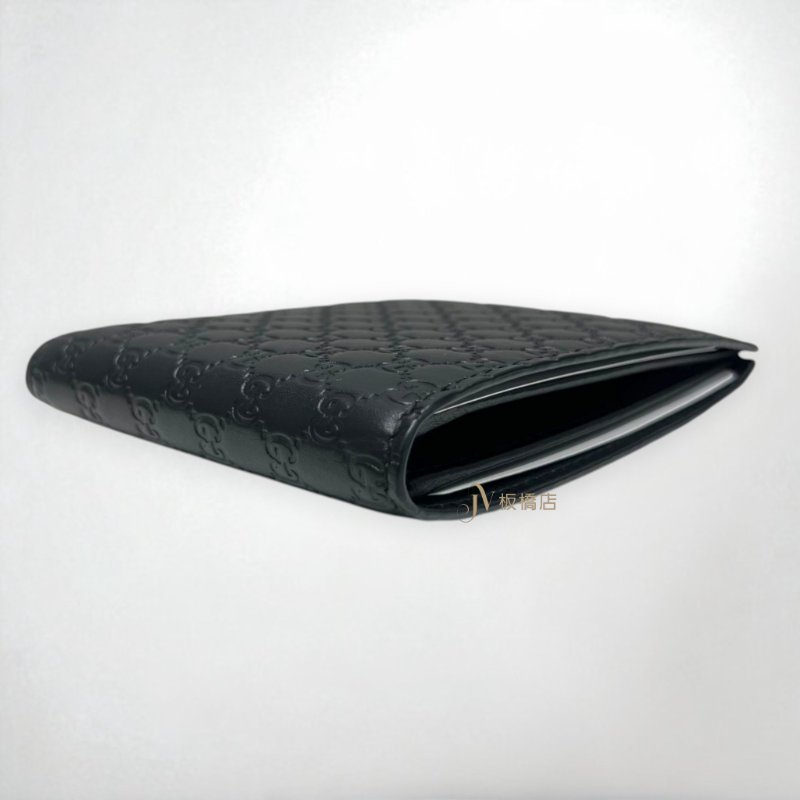 JS1375-GUCCI  黑牛皮雙G小Logo壓紋6卡對開短夾 260987-3