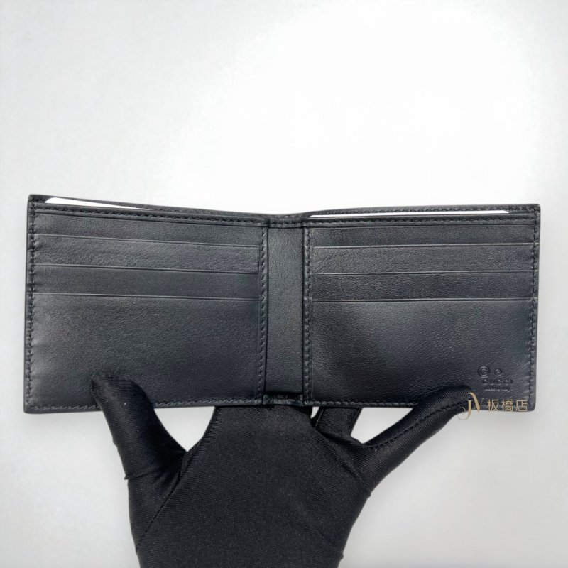 JS1375-GUCCI  黑牛皮雙G小Logo壓紋6卡對開短夾 260987-4
