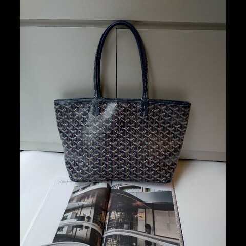 Goyard 深藍底印花帆布拉鍊托特包 Artois