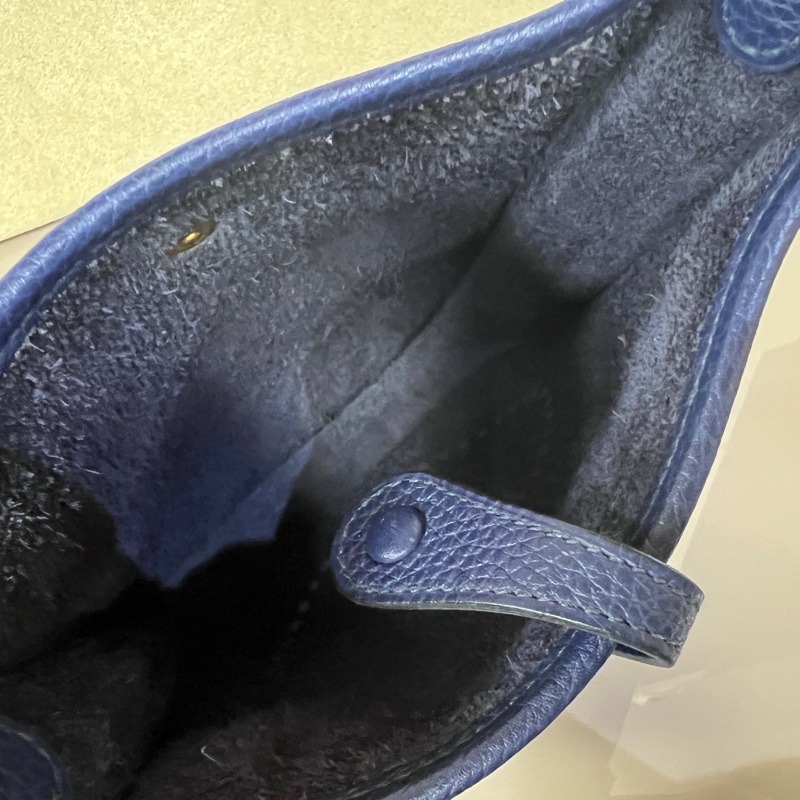 Hermes M3 Bleu Encre水墨藍Clemence皮金釦MiniEvelyne 斜背包-10