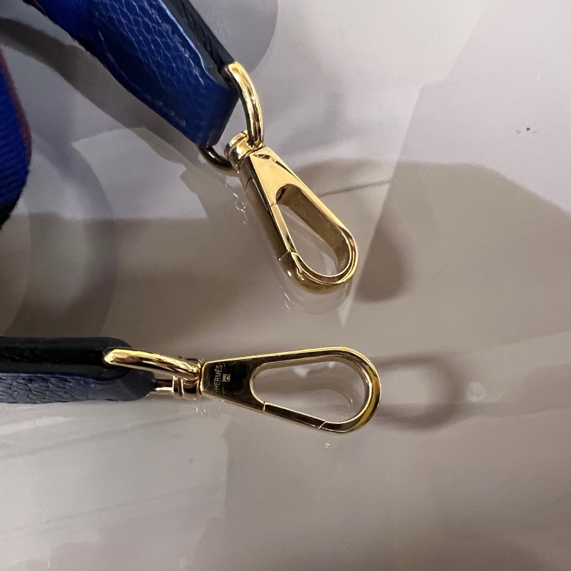 Hermes M3 Bleu Encre水墨藍Clemence皮金釦MiniEvelyne 斜背包-12