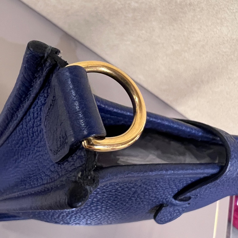 Hermes M3 Bleu Encre水墨藍Clemence皮金釦MiniEvelyne 斜背包-13