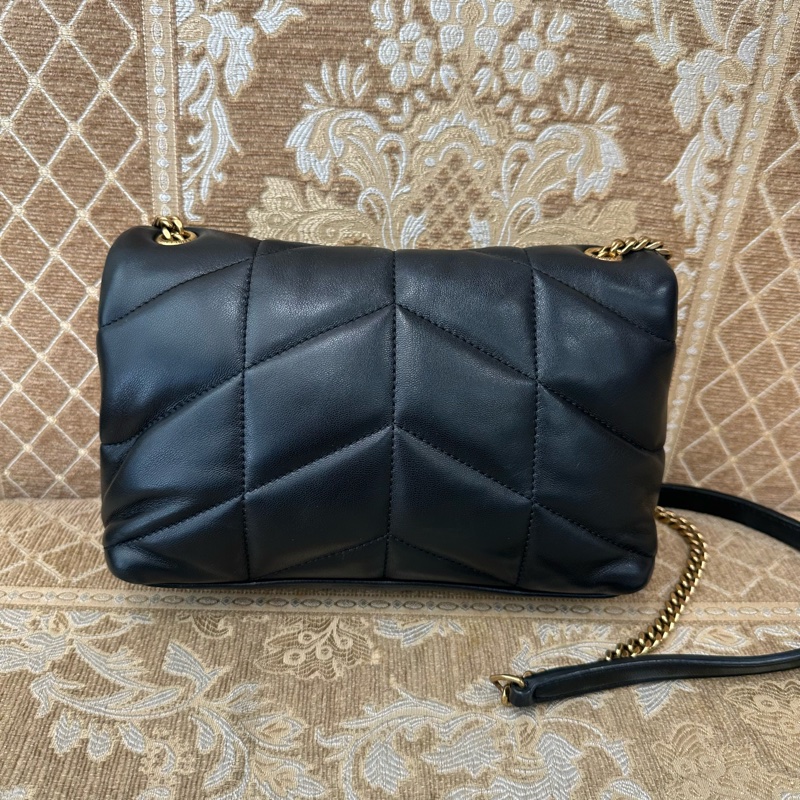 YSL 黑羊皮金釦Puffer mini信封下蓋肩斜背包-1