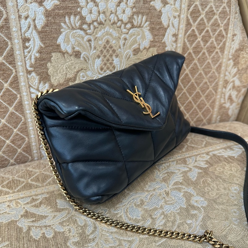 YSL 黑羊皮金釦Puffer mini信封下蓋肩斜背包-2