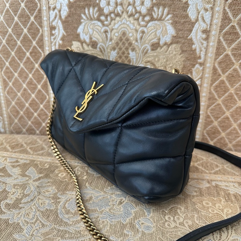 YSL 黑羊皮金釦Puffer mini信封下蓋肩斜背包-3