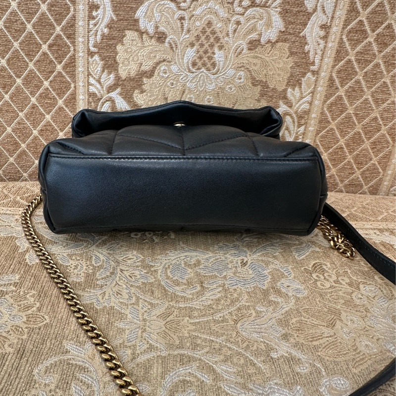 YSL 黑羊皮金釦Puffer mini信封下蓋肩斜背包-4