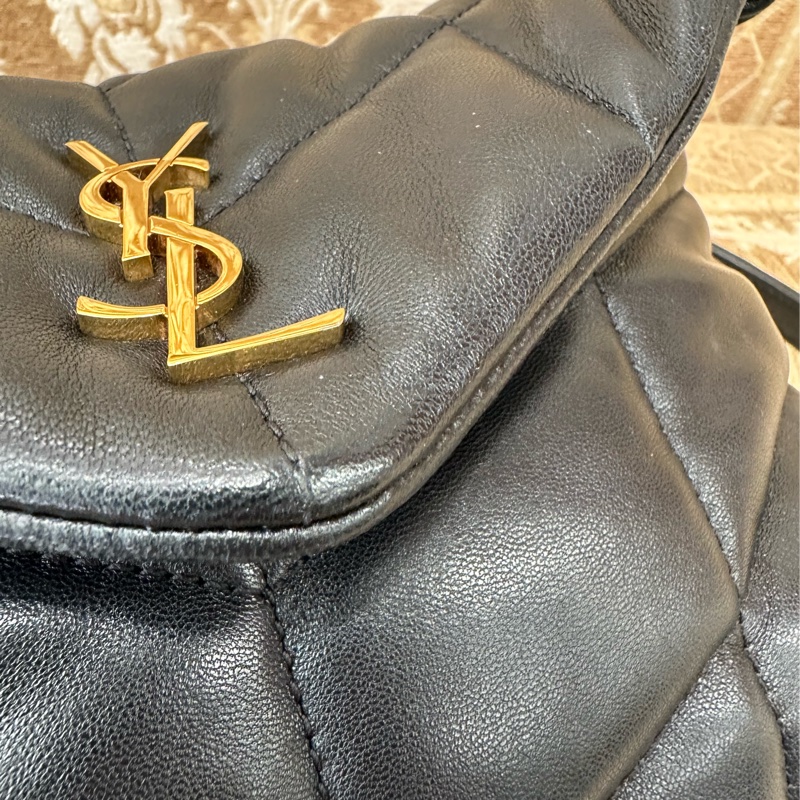YSL 黑羊皮金釦Puffer mini信封下蓋肩斜背包-7