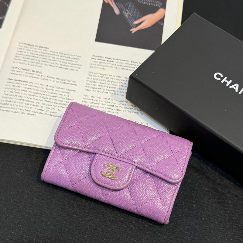CHANEL紫色金釦卡包/31-1