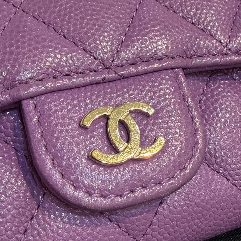 CHANEL紫色金釦卡包/31-4