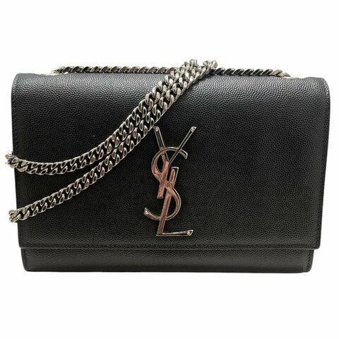 SAINT LAURENT 聖羅蘭 KATE 鍊條肩背包 皮革 黑色 銀釦