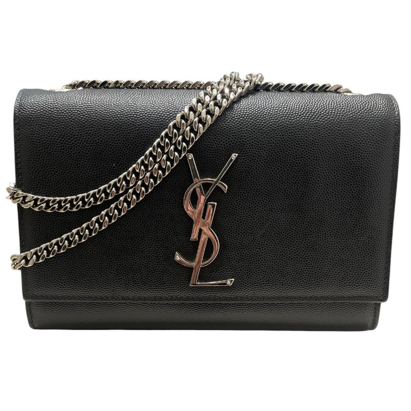 SAINT LAURENT 聖羅蘭 KATE 鍊條肩背包 皮革 黑色 銀釦-0