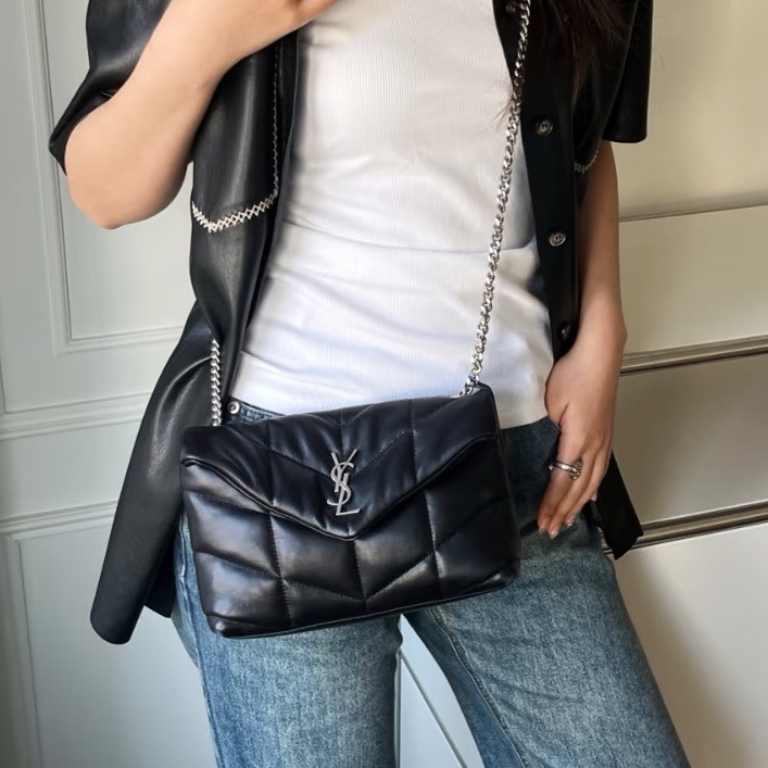 SAINT LAURENT 聖羅蘭Louloupuffer黑銀全皮雲朵包 ☁️☁️-3