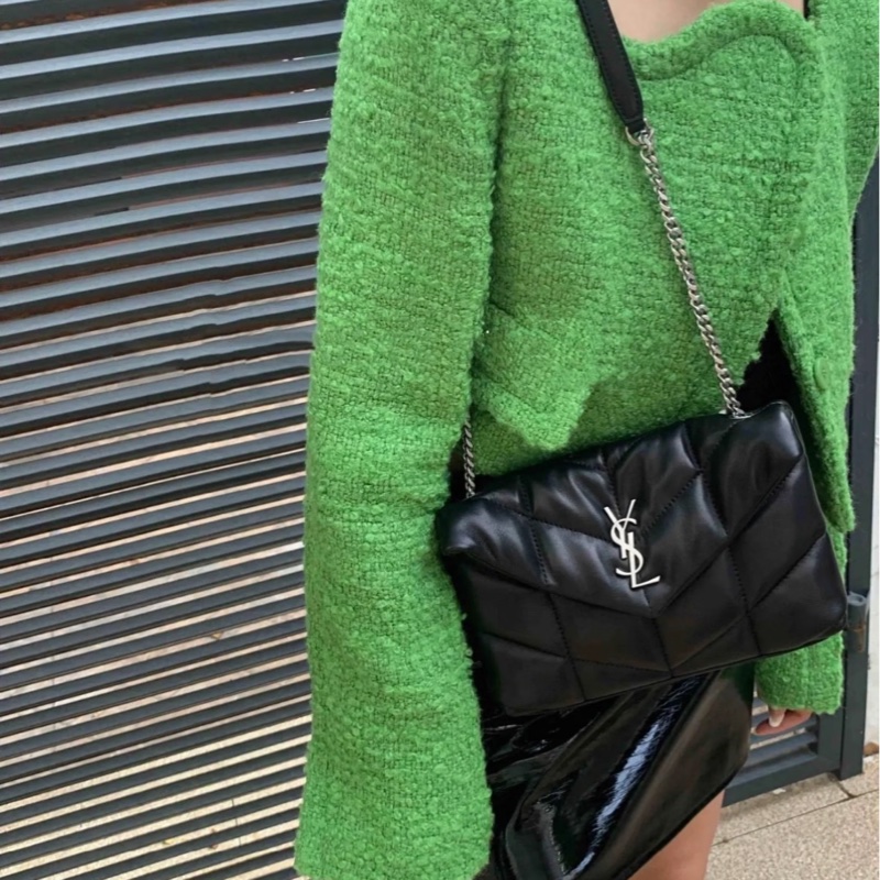 SAINT LAURENT 聖羅蘭Louloupuffer黑銀全皮雲朵包 ☁️☁️-4