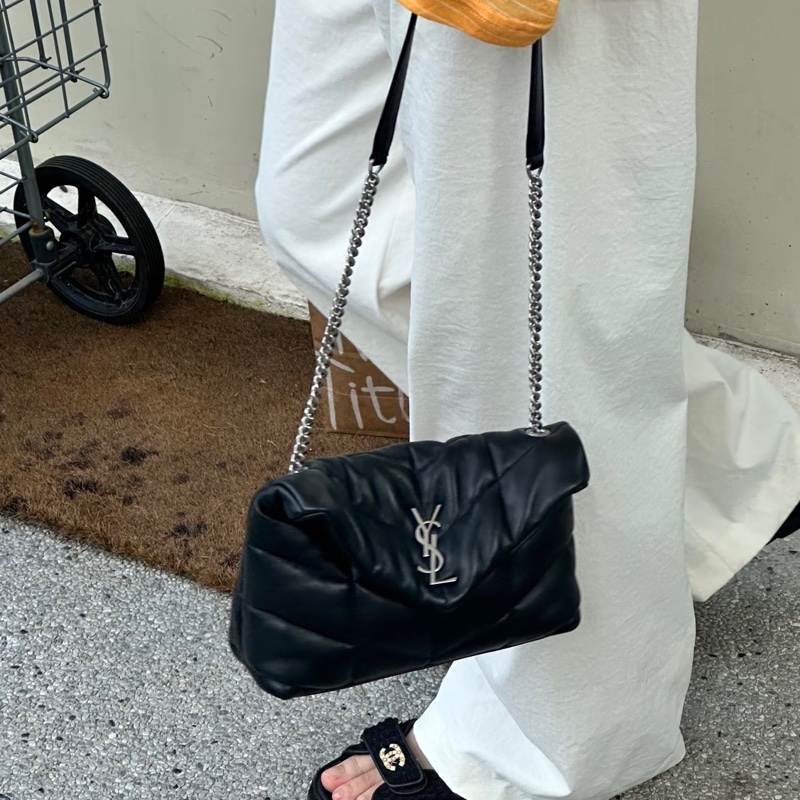 SAINT LAURENT 聖羅蘭Louloupuffer黑銀全皮雲朵包 ☁️☁️-5