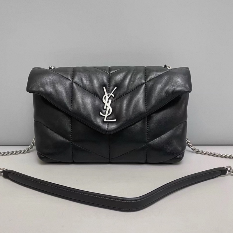 SAINT LAURENT 聖羅蘭Louloupuffer黑銀全皮雲朵包 ☁️☁️-10