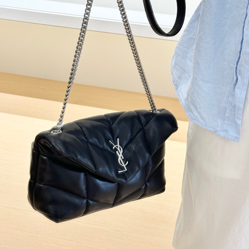 SAINT LAURENT 聖羅蘭Louloupuffer黑銀全皮雲朵包 ☁️☁️-22