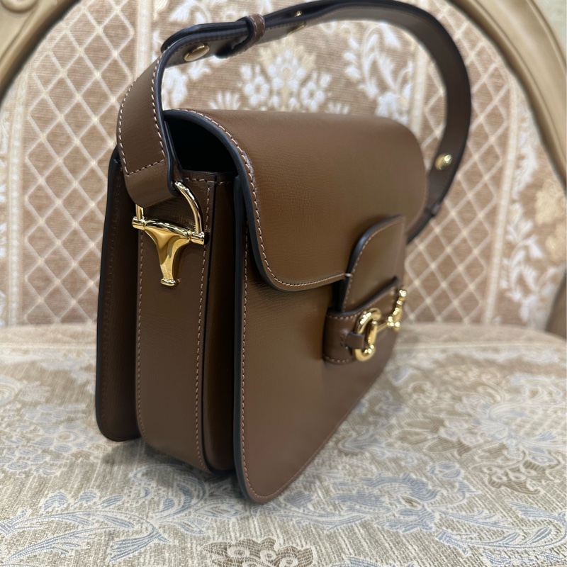 Gucci 咖牛皮金馬銜釦1955中號肩斜背馬鞍包-2