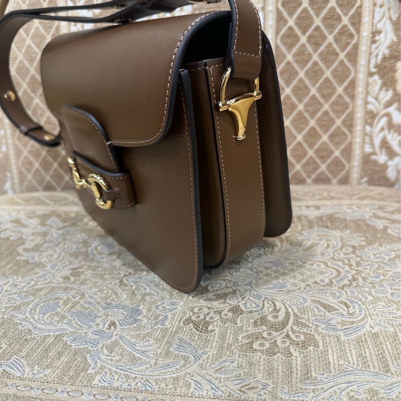 Gucci 咖牛皮金馬銜釦1955中號肩斜背馬鞍包-3