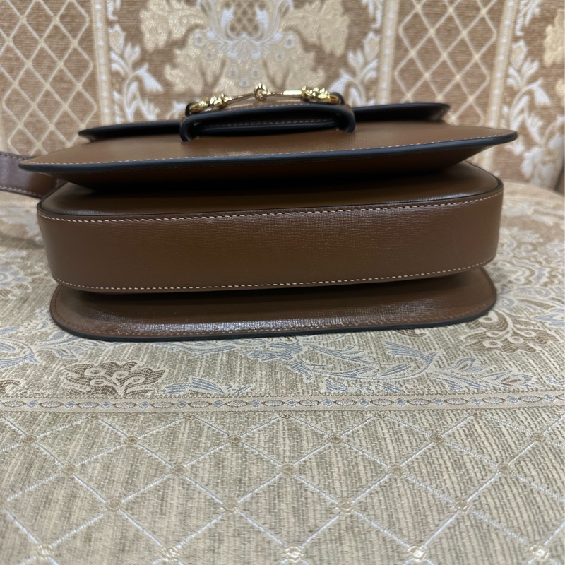 Gucci 咖牛皮金馬銜釦1955中號肩斜背馬鞍包-4