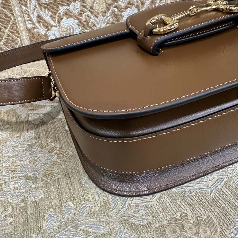 Gucci 咖牛皮金馬銜釦1955中號肩斜背馬鞍包-5