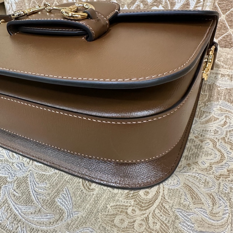 Gucci 咖牛皮金馬銜釦1955中號肩斜背馬鞍包-6