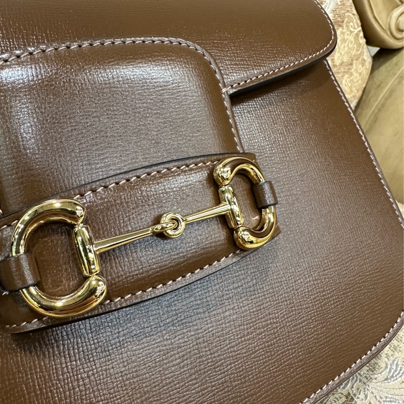 Gucci 咖牛皮金馬銜釦1955中號肩斜背馬鞍包-10