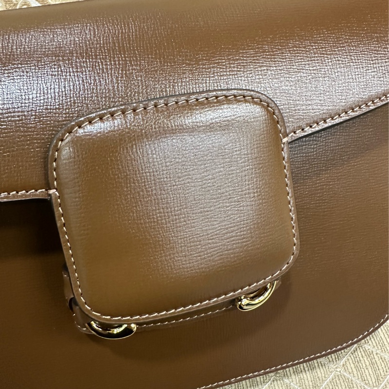 Gucci 咖牛皮金馬銜釦1955中號肩斜背馬鞍包-11