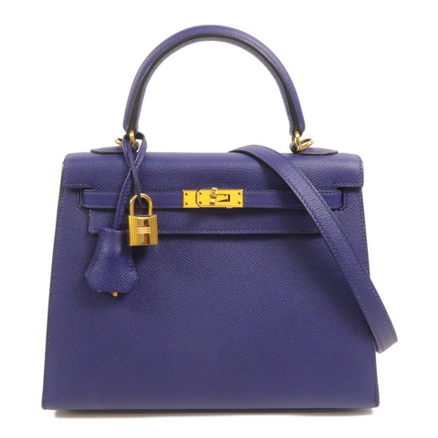 HERMES Epsom皮革Kelly 25手挽肩背兩用袋Bleu Encre