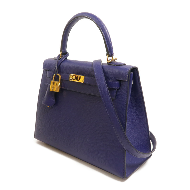 HERMES Epsom皮革Kelly 25手挽肩背兩用袋Bleu Encre-2
