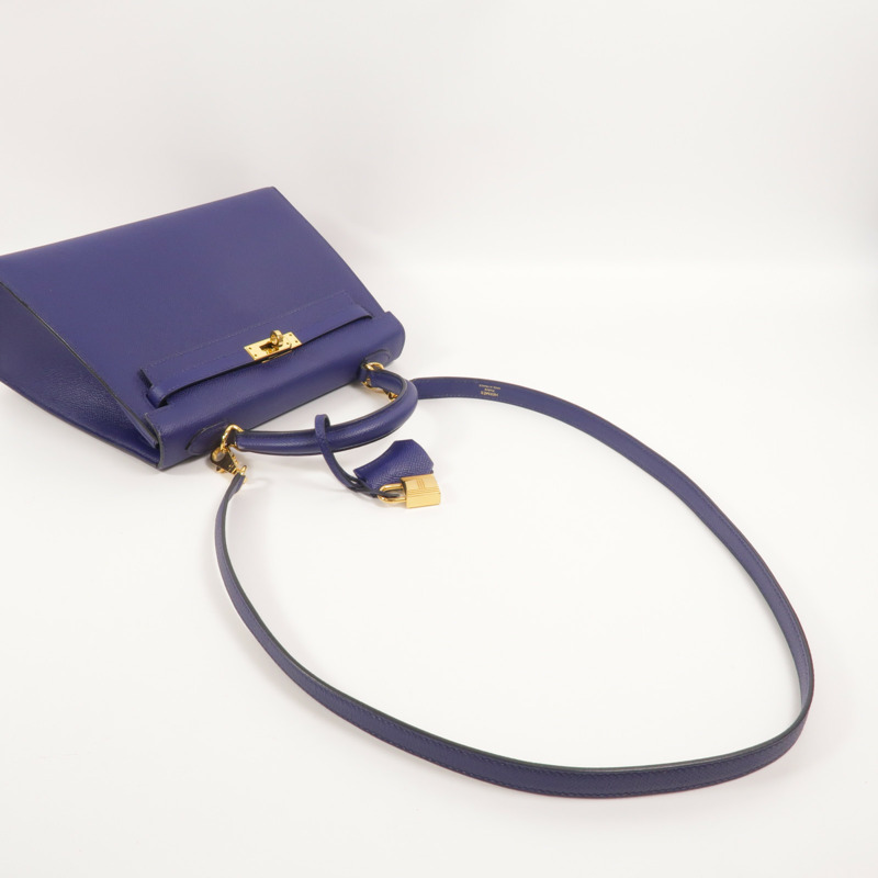 HERMES Epsom皮革Kelly 25手挽肩背兩用袋Bleu Encre-7