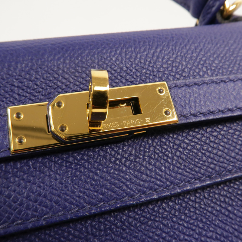 HERMES Epsom皮革Kelly 25手挽肩背兩用袋Bleu Encre-8