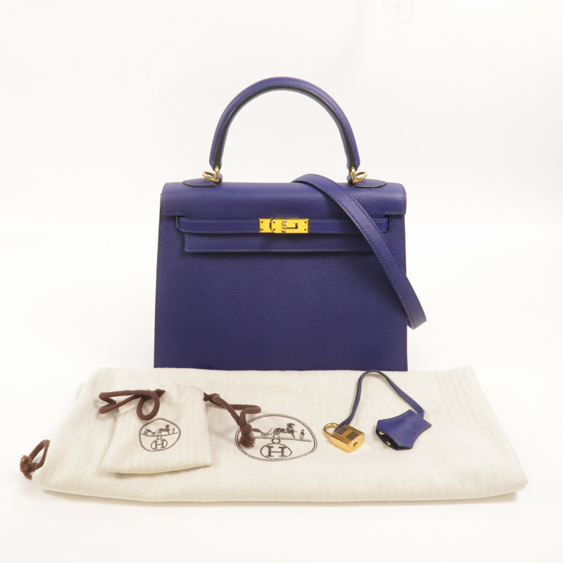 HERMES Epsom皮革Kelly 25手挽肩背兩用袋Bleu Encre-9