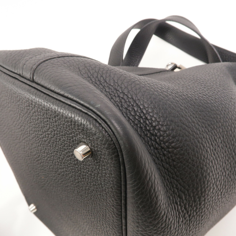 HERMES Clemence皮革Picotin MM手挽袋Noir-12