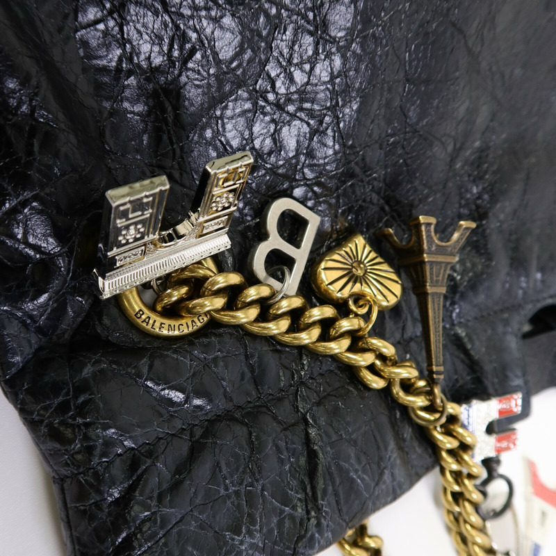 BALENCIAGA 羊皮皮革Crush Medium Tote Bag鏈帶肩背袋-8